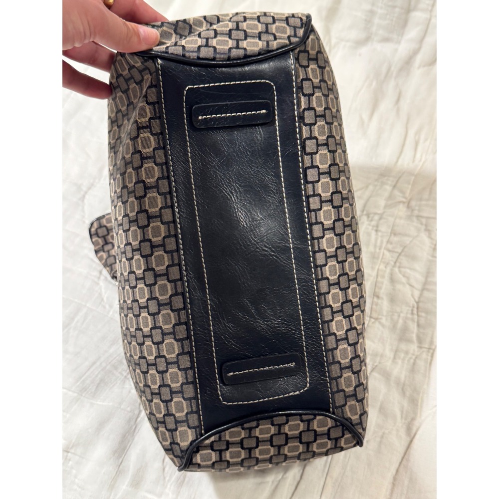 Nine West Geometric Print Satchel Shoulder Bag Black Tan with Coin Pouch Large - Picture 6 of 16